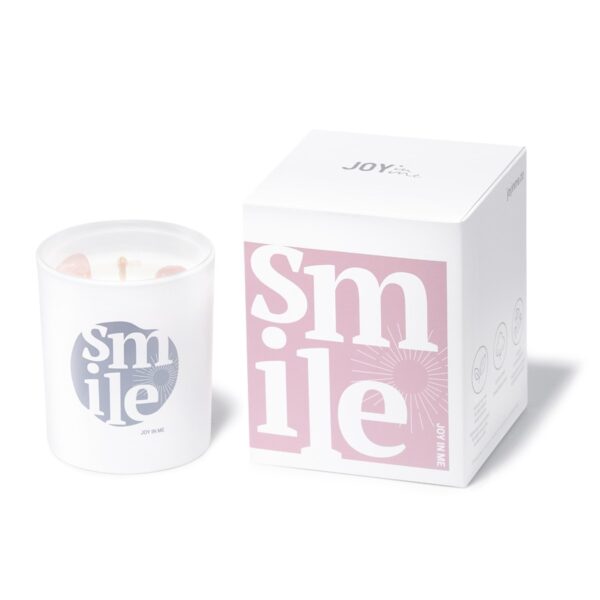 SMILE świeca sojowa grejpfrut & bazylia z naturalnymi kryształami (różowy kwarc) 200 g Świece zapachowe